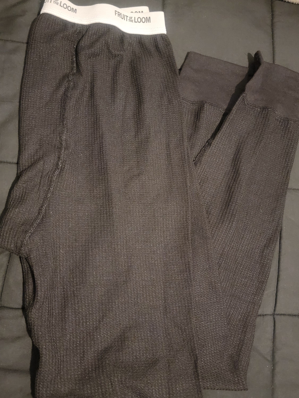 Fruit of the Loom Men’s Black Waffle Thermal Pants with White Logo Waistband